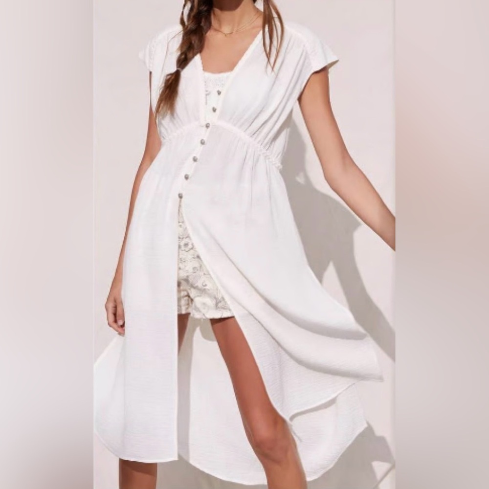 Anthropologie Ivory Short Sleeve Button Front Braided Cover Up Dress size XS